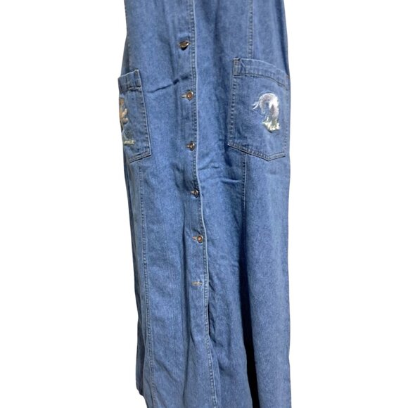 90s Disney Store XL Denim Button Front Jumper Dress READ With Tigger & Eeyore Em - Picture 6 of 14